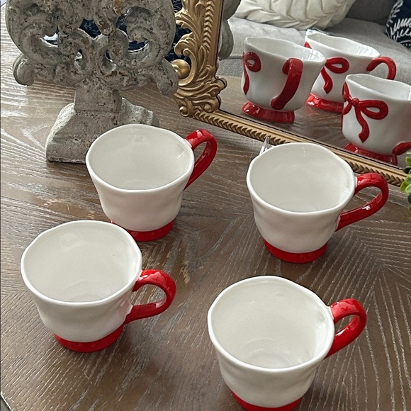 NEW! Ceramic Hand Painted Red Coquette Bow Mug Set 4 - Picture 5 of 5